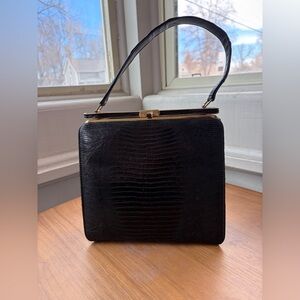 Vintage Black Women's Alligator Leather Handbag - 50s/60s style